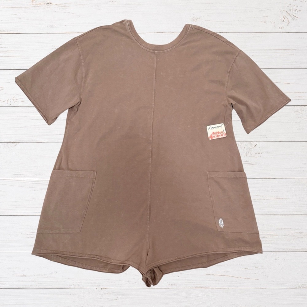 NWT Free People Hot Shot Tee Romper Mocha Latte Brown XS FP Movement Athleisure